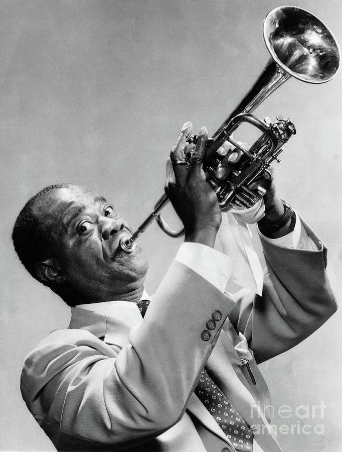 Music Photograph - Louis Armstrong Playing The Trumpet #1 by Bettmann