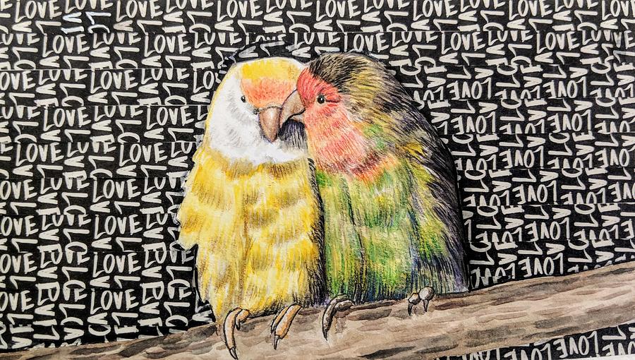 Bird Mixed Media - Love Birds #1 by Rebecca Rodriguez