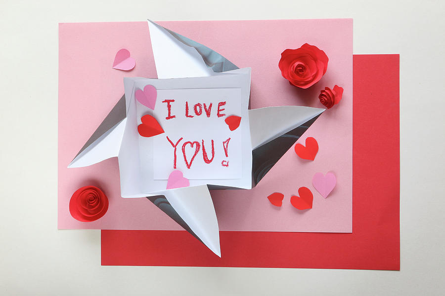 Love Note In Origami Envelope On Pink And Red Paper #1 Photograph by Regina Hippel