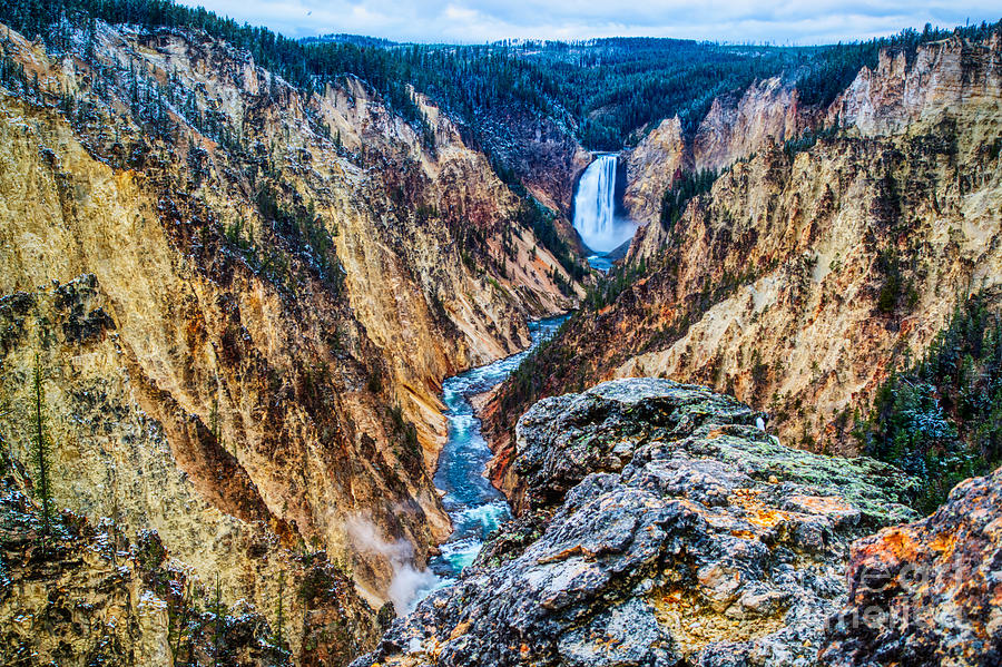 Lower Yellowstone Falls after the first snow #1 Photograph by Bruce Block