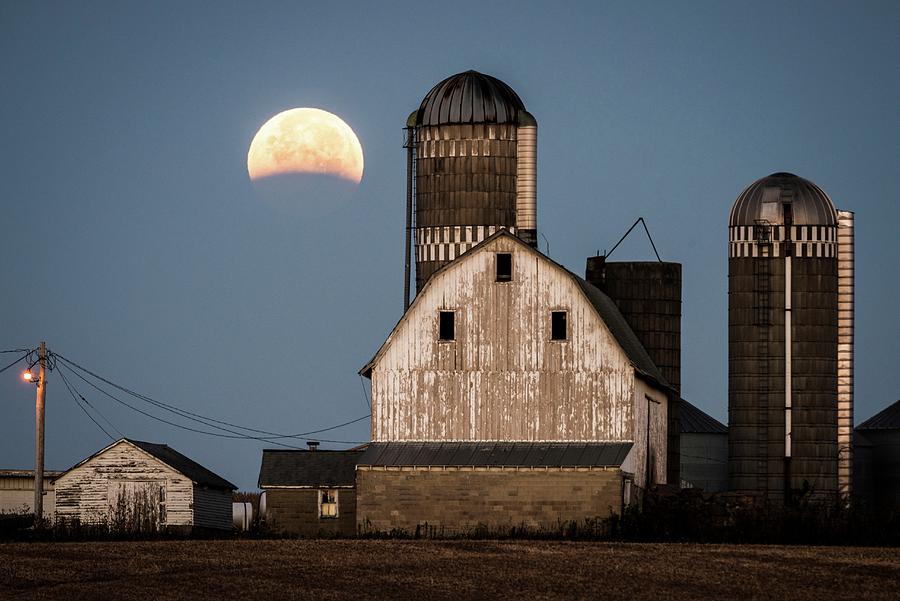 Lunar Eclipse Over Farm Buildings 1 Photograph By Joe Mamer Fine Art