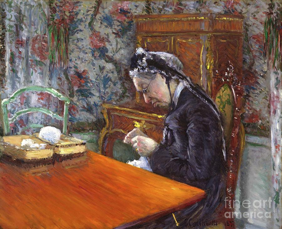 Old Person Photograph - Mademoiselle Boissiere Knitting, 1877 by Gustave Caillebotte