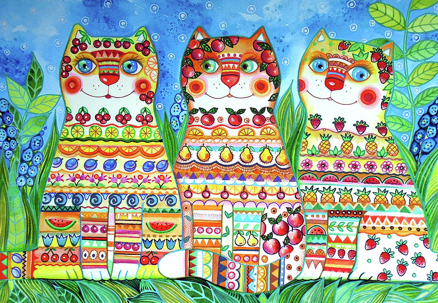 Cat Painting - Magic Happy Cats! #1 by Oxana Zaika