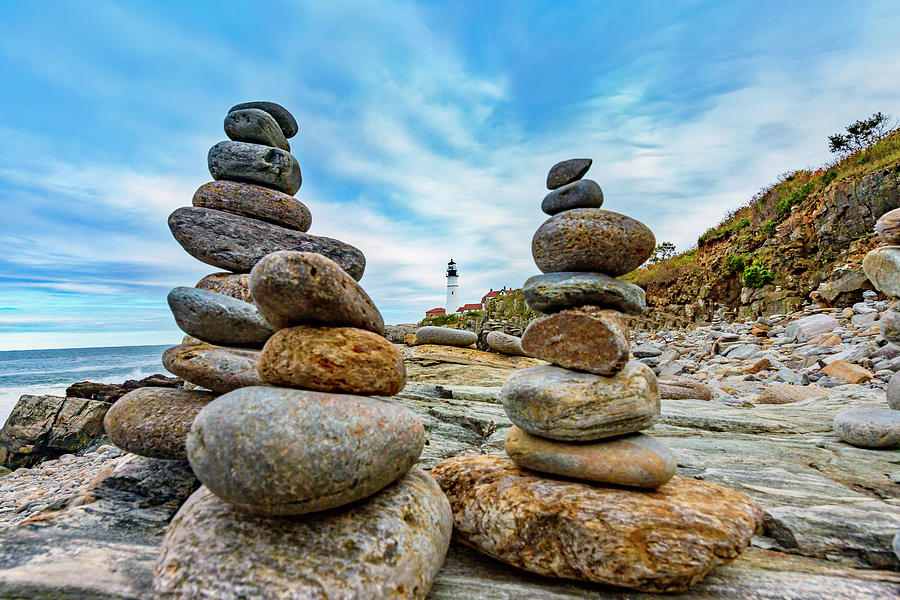 Maine, Portland, Balancing Pebbles #1 Digital Art by Claudia Uripos