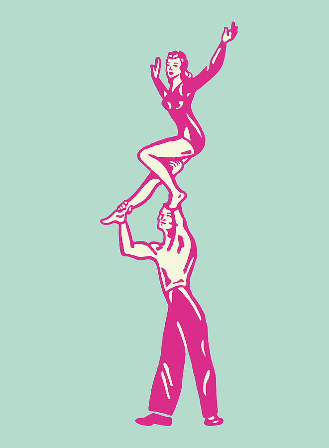 Vintage Drawing - Male Acrobat Lifting Woman #1 by CSA Images