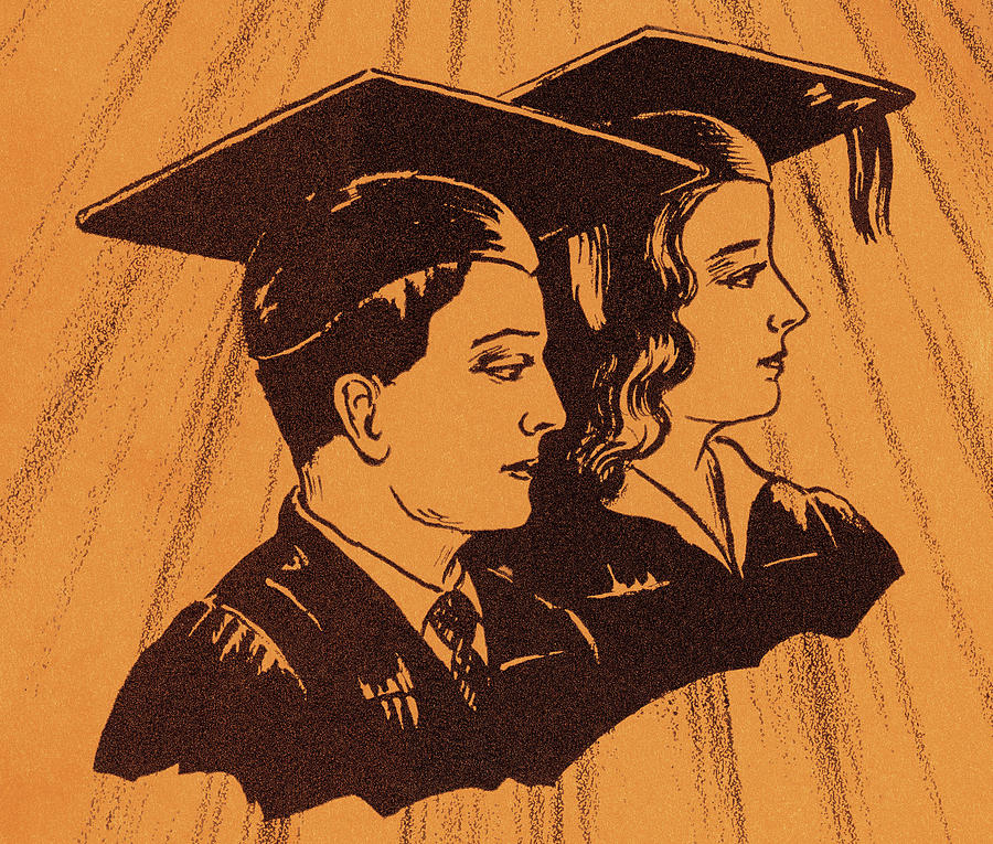 Vintage Drawing - Male and Female Graduates #1 by CSA Images
