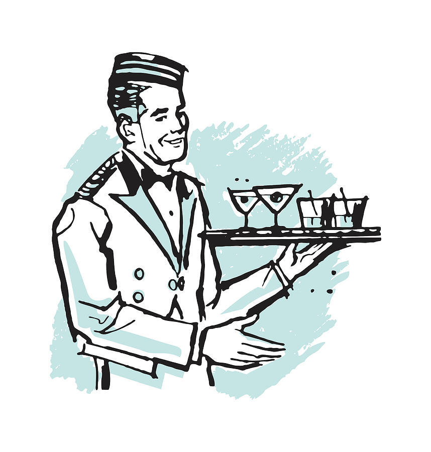 Martini Drawing - Male Cocktail Server #1 by CSA Images