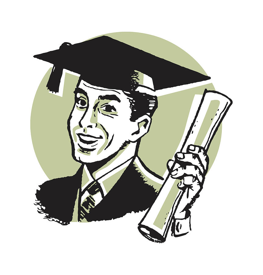Vintage Drawing - Male Graduate Holding Diploma #1 by CSA Images
