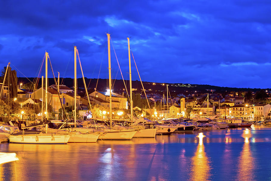 Malinska waterfront and harbor blue dawn view #1 Photograph by Brch Photography