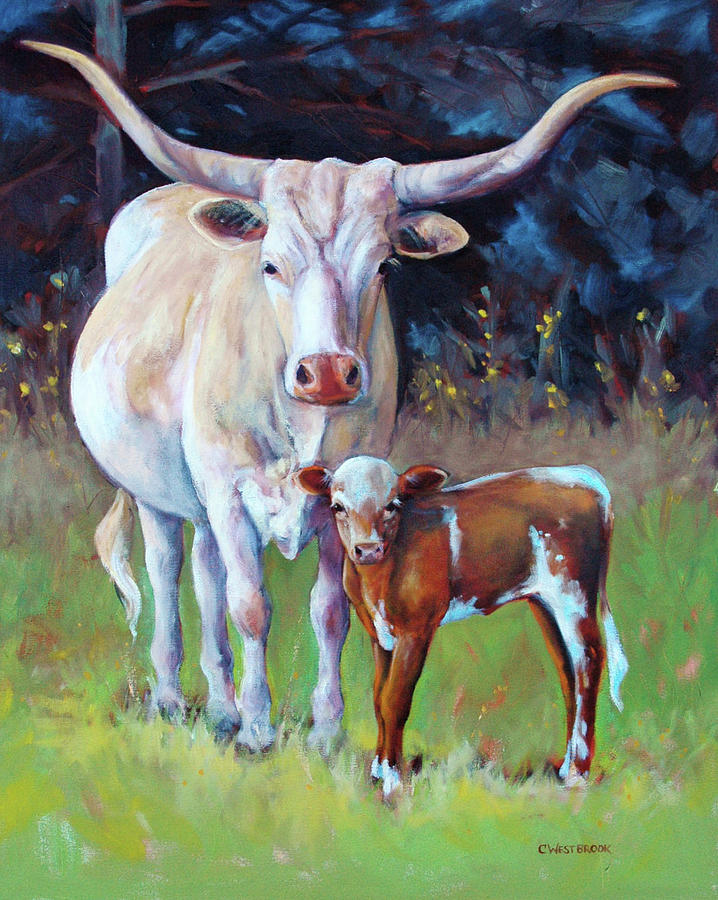 Cow Painting - Mama and Jr. #2 by Cynthia Westbrook