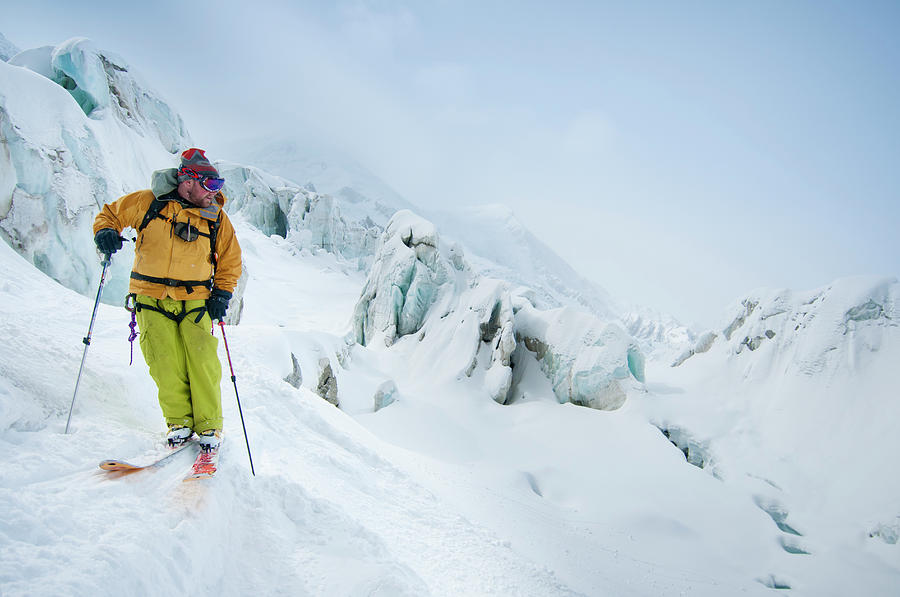 Man Backcountry Skiing, Vallee Blanche Photograph By Jeff Diener - Pixels