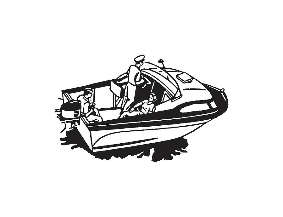 speed boat clip art black and white