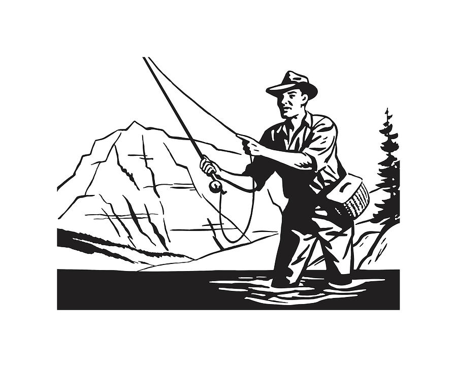 Man Fly Fishing #1 Drawing by CSA Images - Pixels