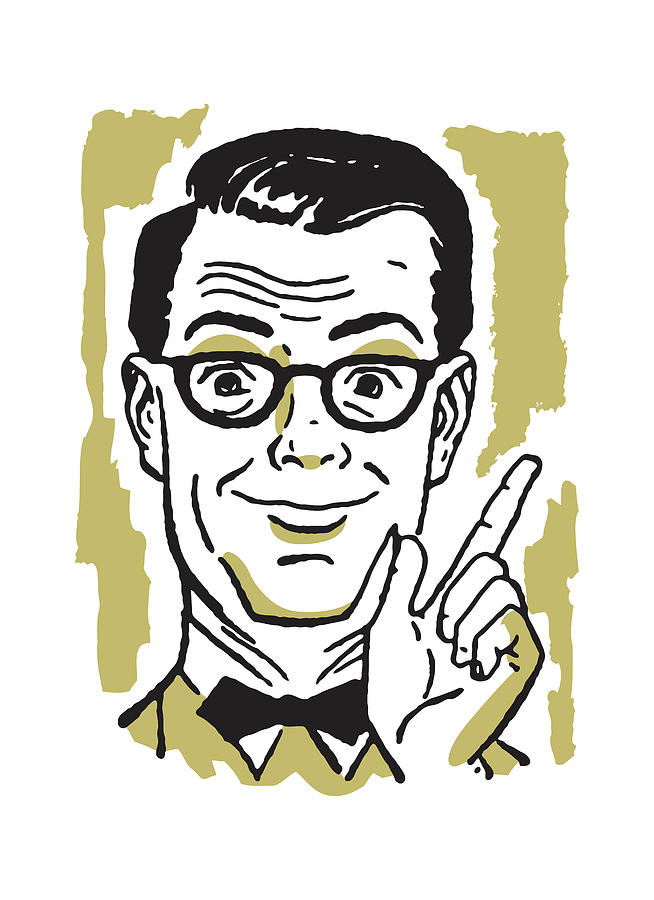 Vintage Drawing - Man in Eyeglasses Has an Idea #1 by CSA Images