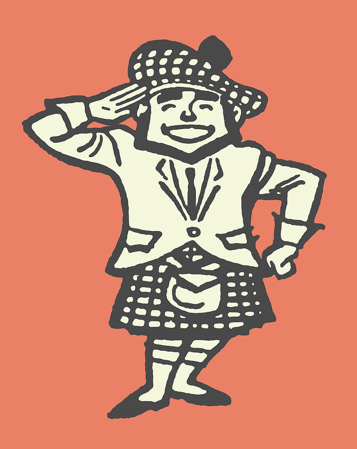 Vintage Drawing - Man in Kilt Saluting #1 by CSA Images