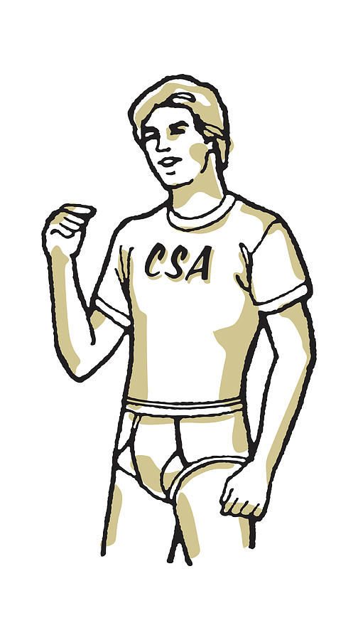 Vintage Drawing - Man in Undergarments with CSA Tee #1 by CSA Images