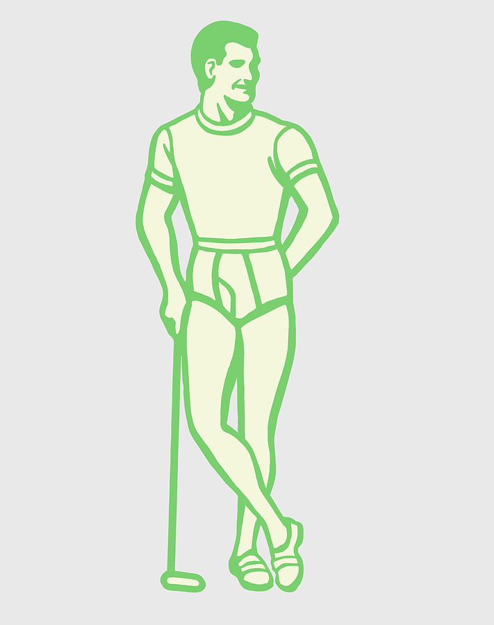 Cool Drawing - Man in Underwear Posing with a Golf Club #1 by CSA Images