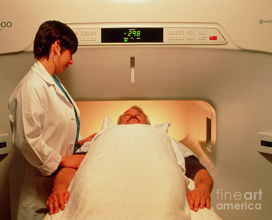 Man In Wide Mri Scanner For Claustrophobics #1 Photograph by John Greim/science Photo Library