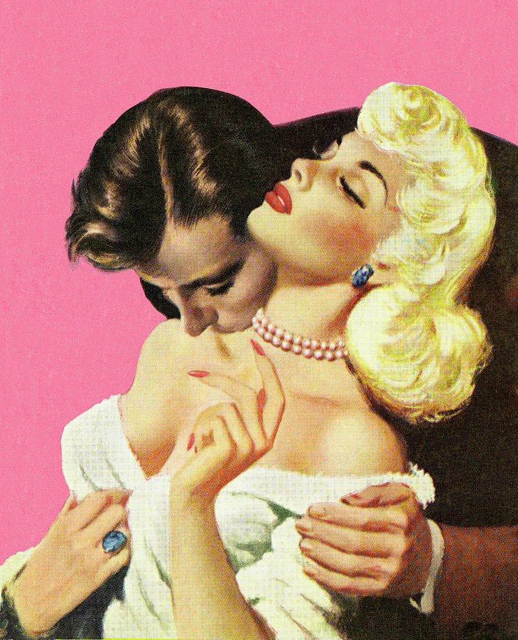 Vintage Drawing - Man Kissing Blonde Woman #1 by CSA Images
