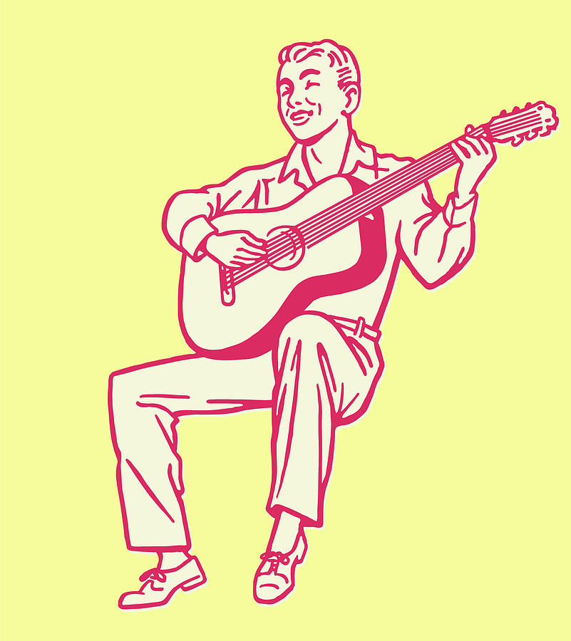 Premium Vector  Sketch of a sitting musician playing an acoustic guitar