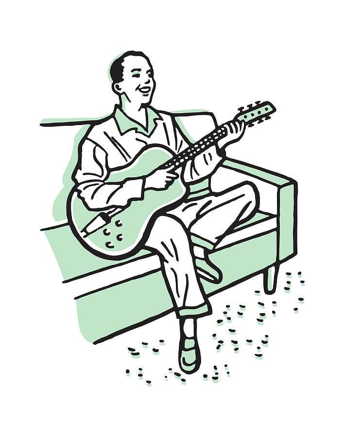 Davenport Drawing - Man Playing Guitar on Couch #1 by CSA Images