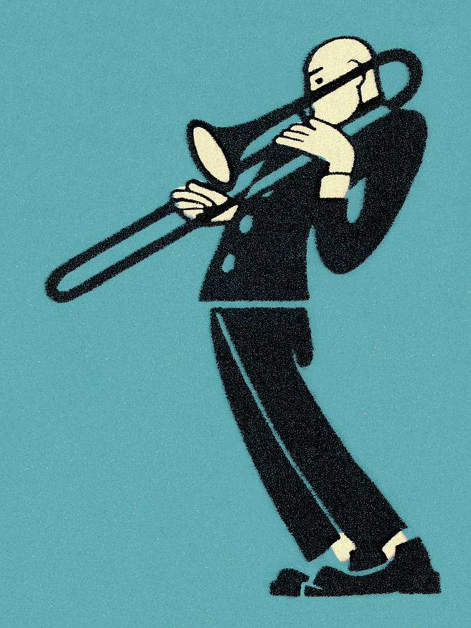 Jazz Drawing - Man Playing Trombone #1 by CSA Images