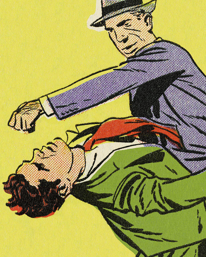 Vintage Drawing - Man Punching Another Man #1 by CSA Images