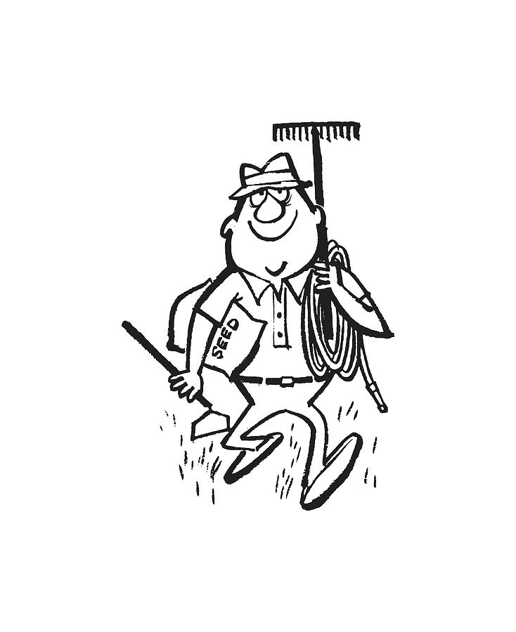 Black And White Drawing - Man Ready to Garden #1 by CSA Images