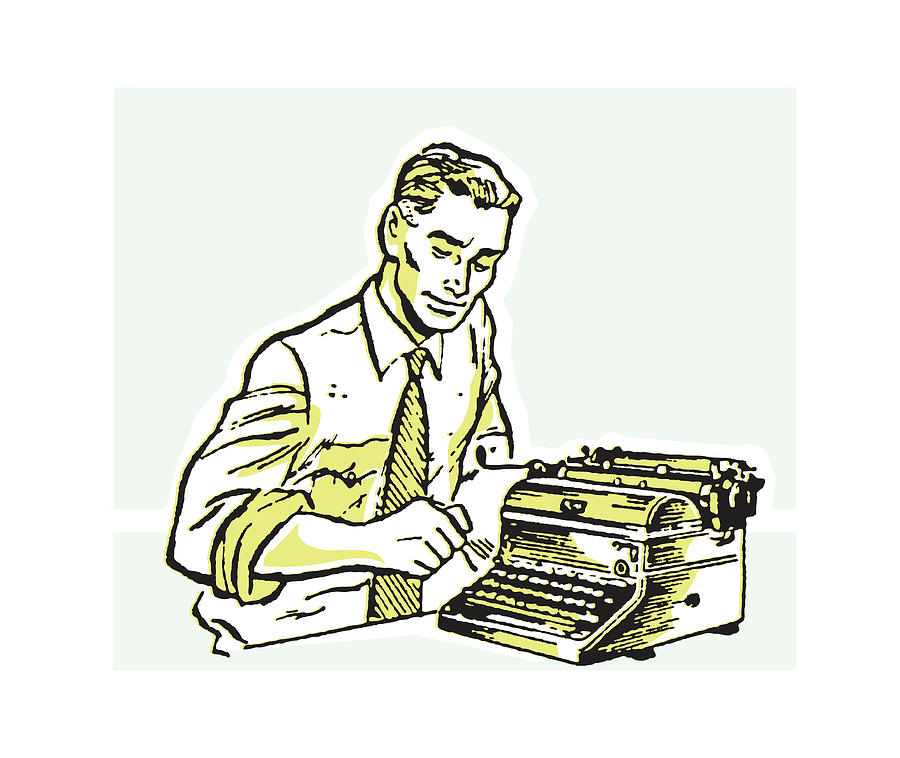 Vintage Drawing - Man Repairing a Typewriter #1 by CSA Images