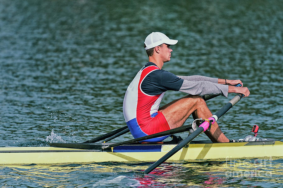 Athlete Photograph - Man Rowing Scull #1 by Microgen Images/science Photo Library