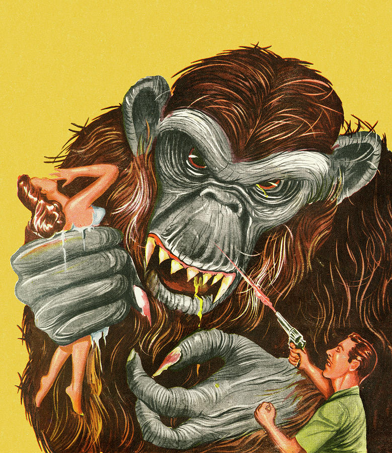 King Kong Drawing - Man Shooting Giant Ape #1 by CSA Images