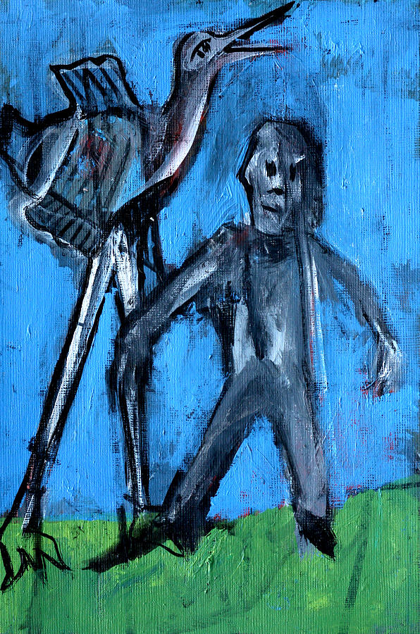 Man standing with a bird #1 Painting by Edgeworth Johnstone
