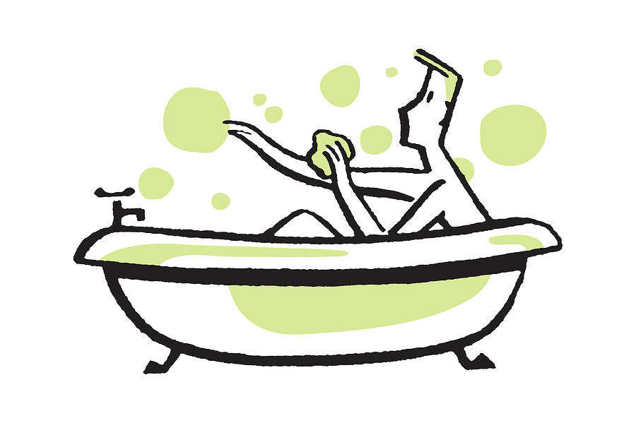 Vintage Drawing - Man Taking a Bath #1 by CSA Images