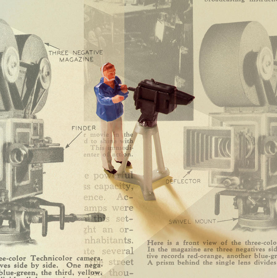 Hollywood Drawing - Man Using Movie Camera #1 by CSA Images