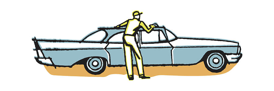 Transportation Drawing - Man Washing a Car #1 by CSA Images