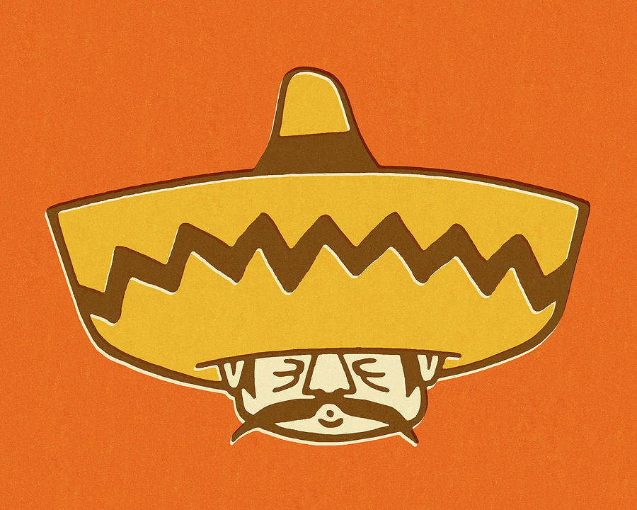 Vintage Drawing - Man Wearing Sombrero #1 by CSA Images