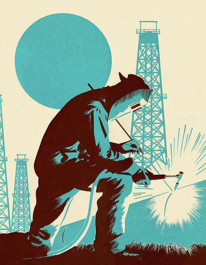 Vintage Drawing - Man Welding #1 by CSA Images