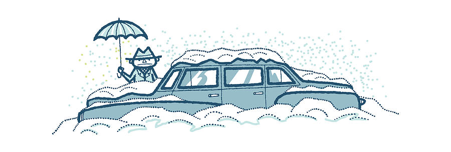 Transportation Drawing - Man Whose Car Was Snowed In #1 by CSA Images