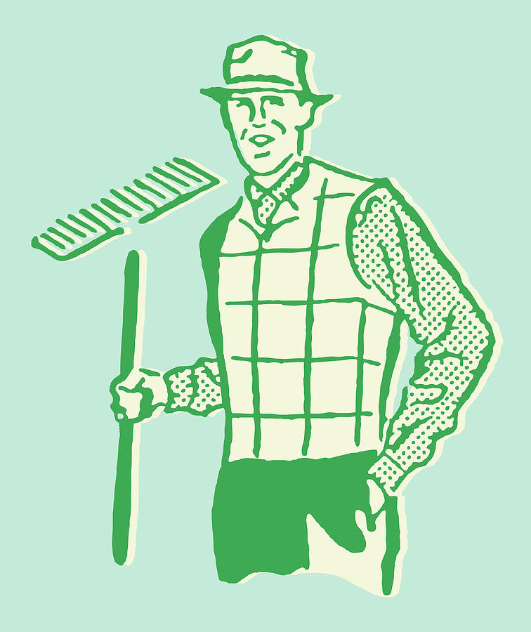 Man with Rake Drawing by CSA Images - Fine Art America