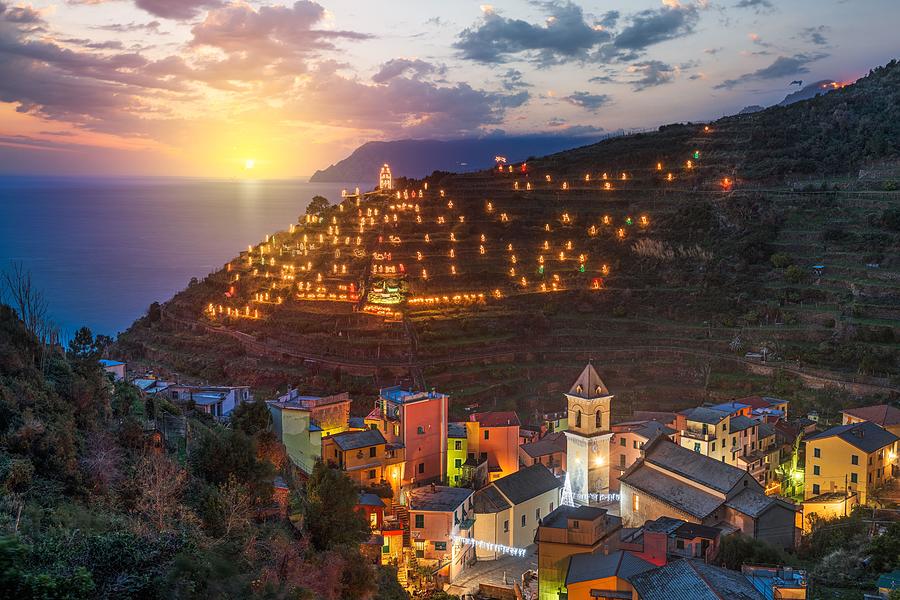 Sunset Photograph - Manarola, Italy In The Cinque Terre #1 by Sean Pavone