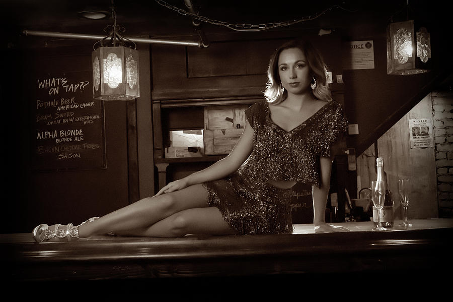 Mandy posing on the bar in the speakeasy #1 Photograph by Dan Friend