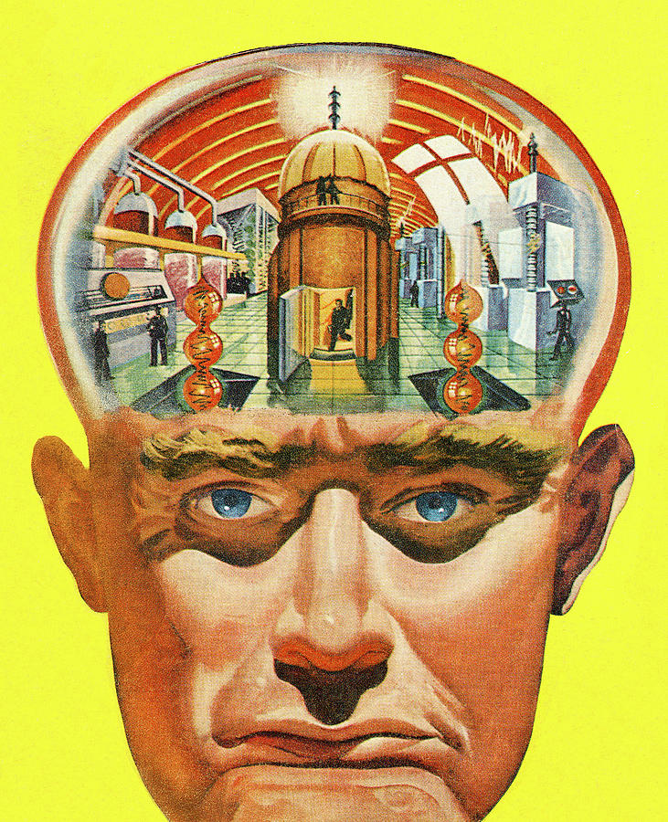 Vintage Drawing - Mans Brain Powerplant #1 by CSA Images