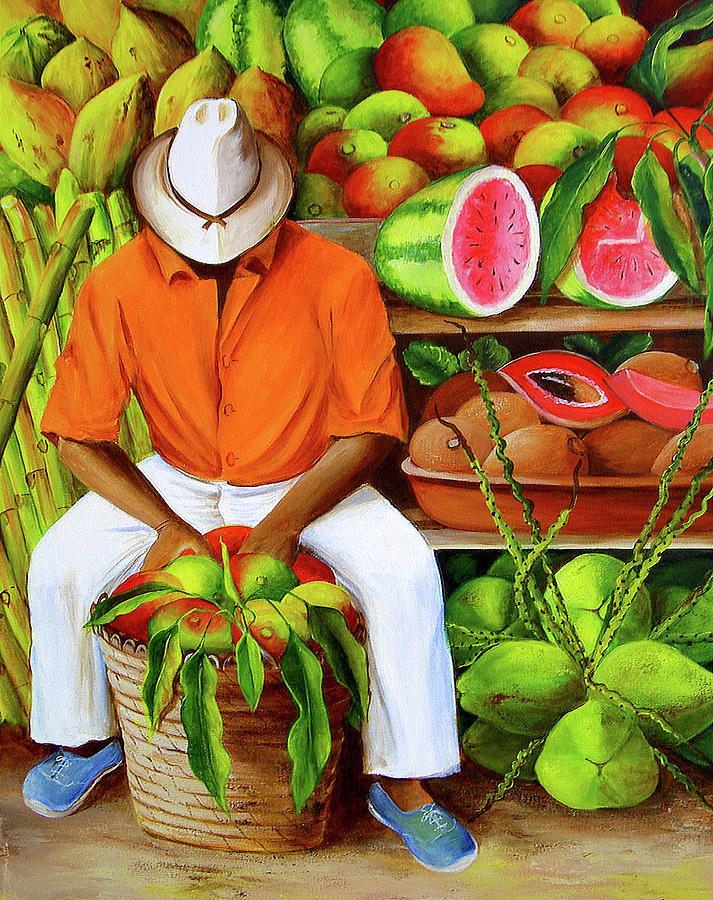 Mango Painting - Manuel and his Fruit Stand by Dominica Alcantara