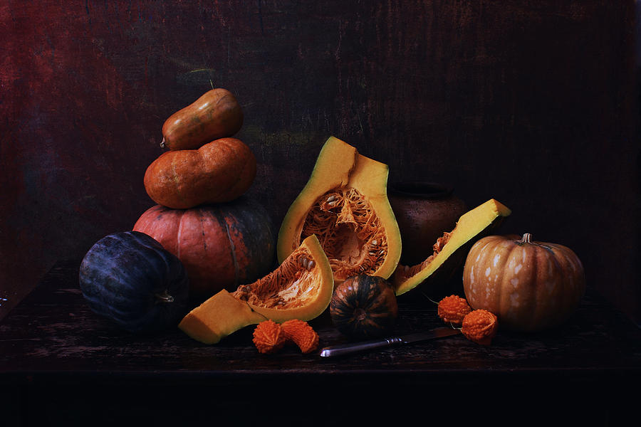 Fruit Photograph - Many Pumpkins #1 by Ustinagreen