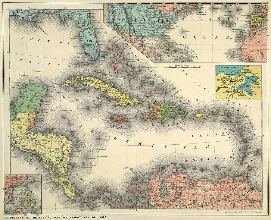 Map: Caribbean, 1898 #1 Painting by Granger