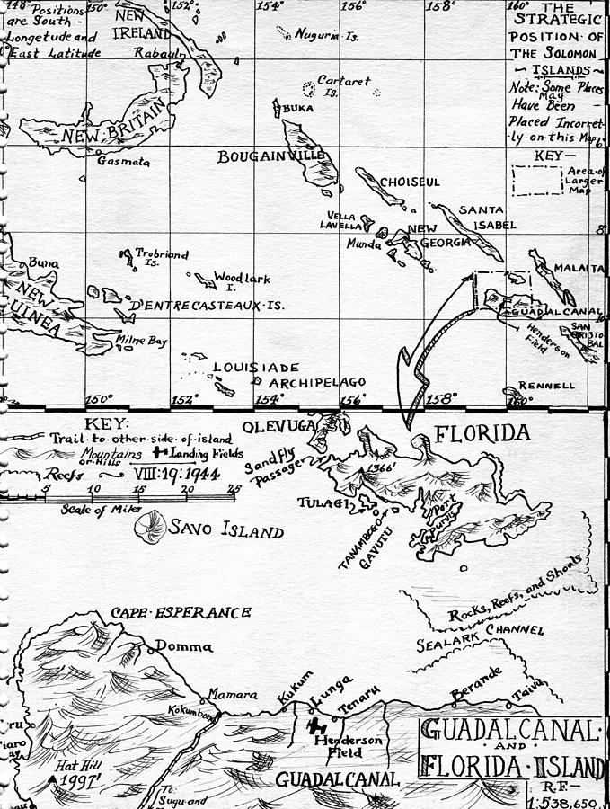Guadalcanal Map, C1942 Painting by Granger
