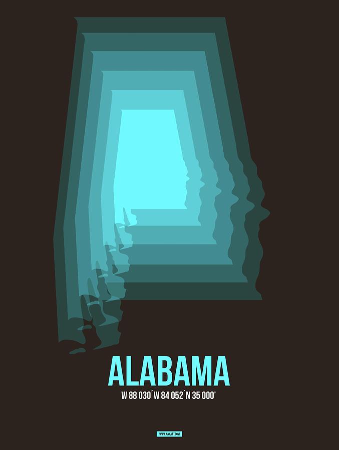Huntsville Digital Art - Map of Alabama #1 by Naxart Studio