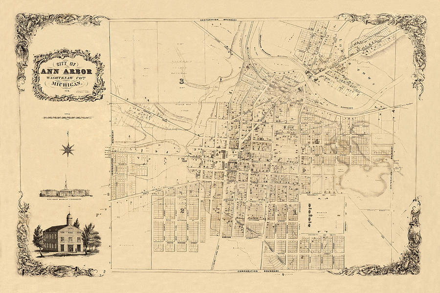 Map Of Ann Arbor 1854 #1 Photograph by Andrew Fare