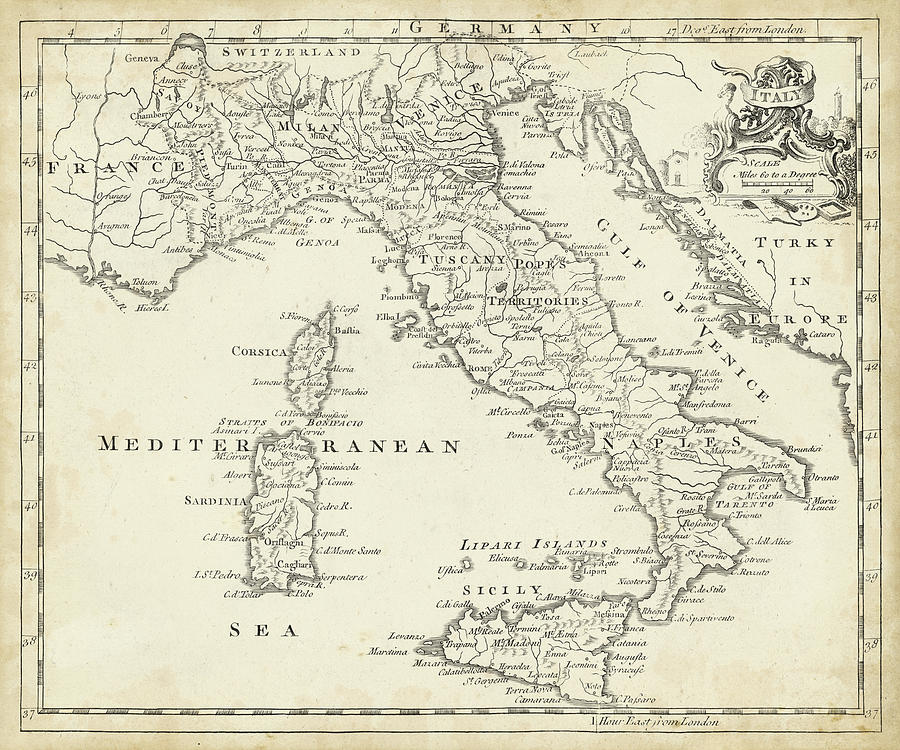 Map Of Italy #1 Painting by T. Jeffreys