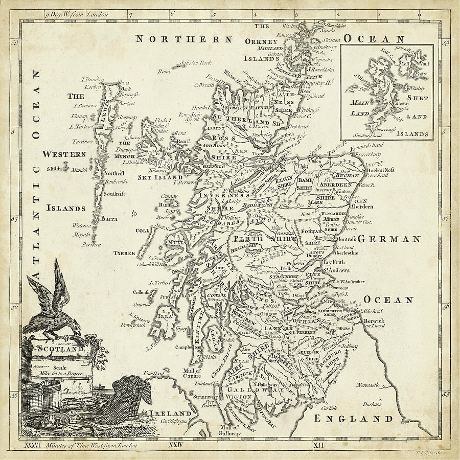 Map Painting - Map Of Scotland #1 by T. Jeffreys